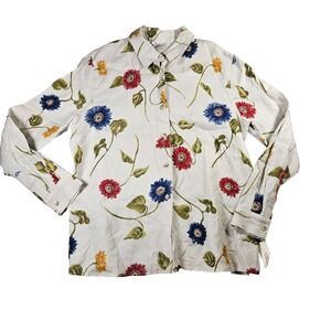NWT‎ Talbots Sz 16 100% Linen Floral Cottagecore Button Up Long Sleeve Top